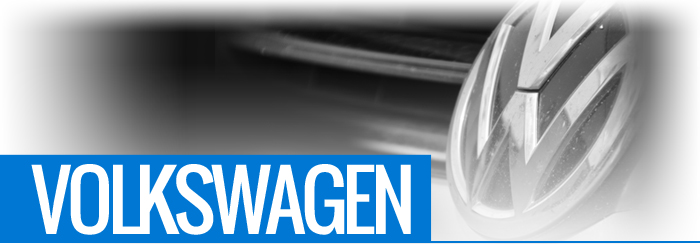 Main Volkswagen logo Blue square with Volkswagen text in white in front of a VW badge on a car grill