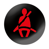 Seat belt Black circle with red person wearing seat belt