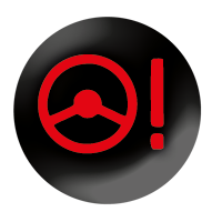 Power steering Black circle with red steering wheel and red exclamation mark