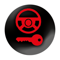 Steering lock Black circle with red steering wheel and key