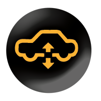 Air suspension Black circle with yellow car and arrows pointing up and down.