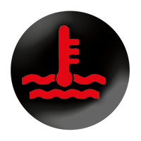 Coolant Black circle with red thermometer in water waves