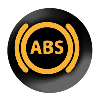 Anti Lock brakes Black circle with yellow letters ABS inside