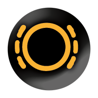 Low brake pads Black circle with a yellow circle with 3 broken lines either side