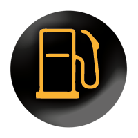 Low fuel level Black circle with yellow fuel pump