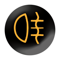 Fog light Black circle with picture of a lamp with fog in front of it