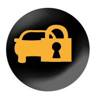 Locking fault Black circle with a yellow car and padlock