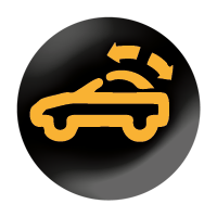 Convertible roof Black circle with yellow outline of a car with arrows showing roof movement