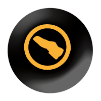 Press footbrake Black circle with a yellow circle with a picture of a foot inside the yellow circle.