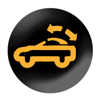 Cabriolet roof Black circle with yellow outline of a car with arrows showing roof movement