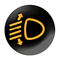 Adaptive lights Black circle with 4 yellow diagonal lines on the left with arrows above and below the lines. Outline of a headlight on the right.