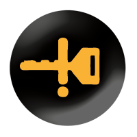 Key not recognised Black circle with a yellow key and exclamation mark