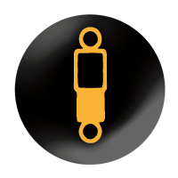 Adaptive suspension Black circle with a yellow outline of a suspension damper