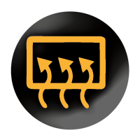 Heated rear screen Black circle with a yellow square and 3 arrows going into the square